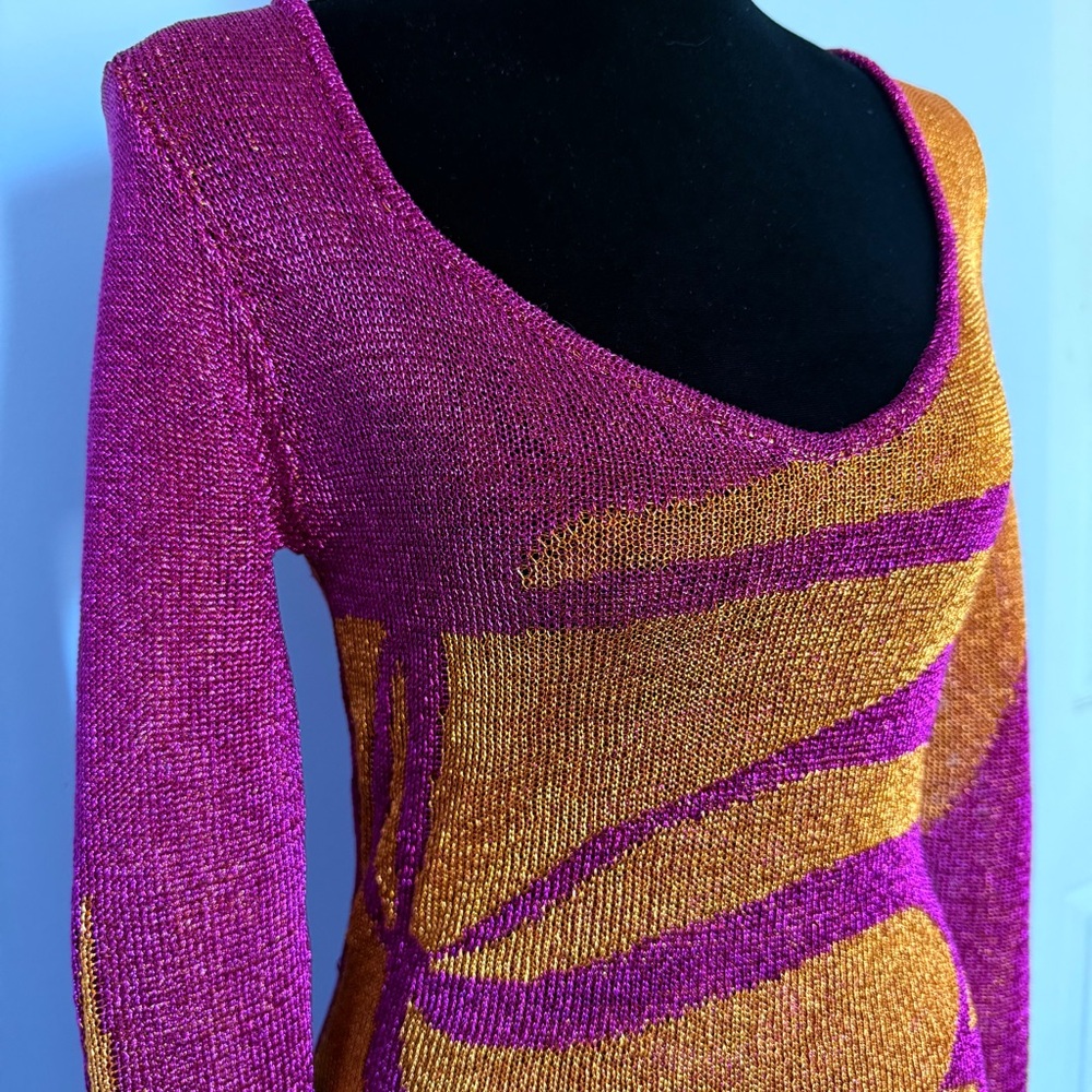 Fashion Nova Long Sleeve Shimmer Bodycon Dress in Pink and Orange Gold - Picture 5 of 10